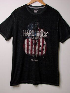 Hard Rock Cafe Guitar Graphic T-Shirt Orlando Semi Sheer Black Gray Crewneck XL
